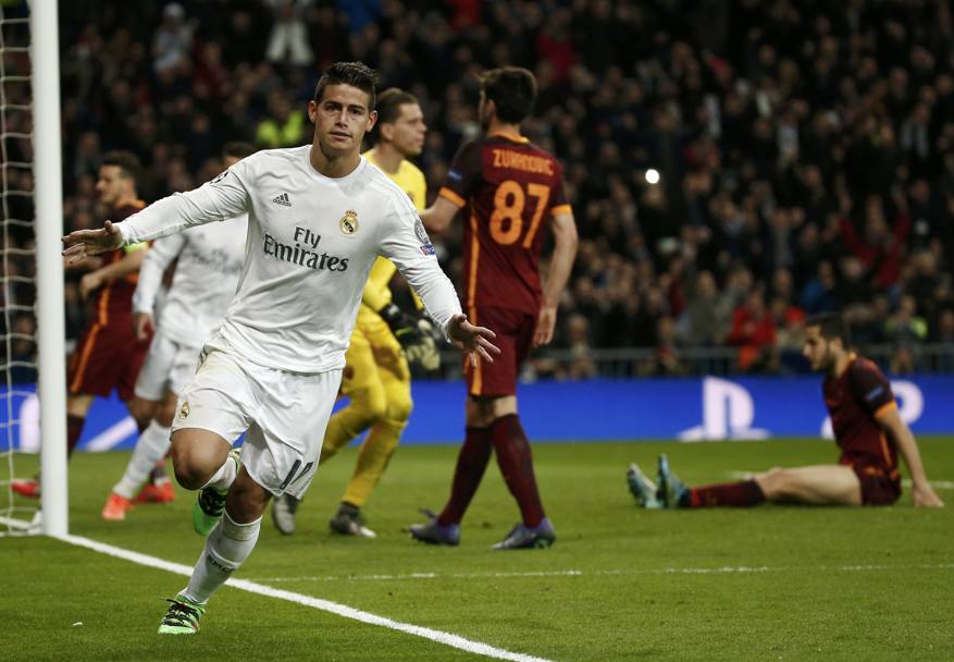 James Rodriguez segna il 2-0 su assist di Ronaldo e fa festa. Reuters